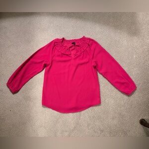J. Crew Bright Pink Ruffle Neck Blouse